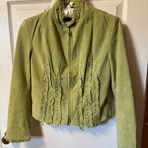 Vintage Y2K Metro Style Green Suede Frill Jacket Size 10